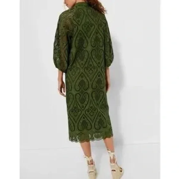 Tuckernuck Army Green Maryse Eyelet Lace Midi Dress medium - Picture 4 of 10